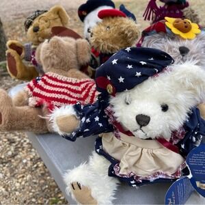 Brass Button Bear lot 7 Stuffed Plush Teddy Jointed Dressed Sweater Vintage NWT
